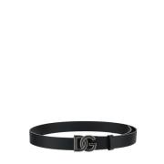 Leren Logo Riem Dolce & Gabbana , Black , Heren