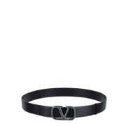 Zwart leren V-logo riem Valentino Garavani , Black , Heren