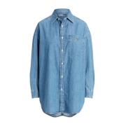 Blauwe Oversized Denim Shirt Knoop Logo Polo Ralph Lauren , Blue , Dam...