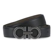 Dubbele Gancini Riem Salvatore Ferragamo , Black , Heren