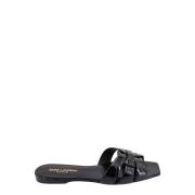 Croco Print Leren Sandalen Saint Laurent , Black , Dames