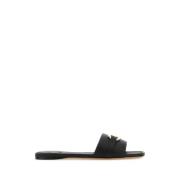 Zwarte leren Gancini slippers Salvatore Ferragamo , Black , Dames