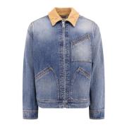 Blauwe Denimjas met Suède Kraag Alexander McQueen , Blue , Heren