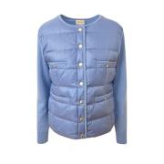 Blauwe Cardigan met Donzen Voorkant Moncler , Blue , Dames