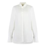 Ruche Kraag Katoenen Shirt TotêMe , White , Dames