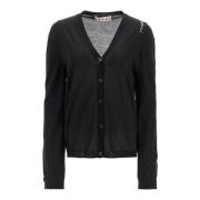 Wol Zijde Mix V-Hals Vest Marni , Black , Dames