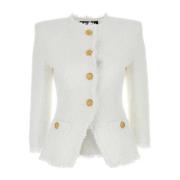 Elegante Witte Tweed Blazer Balmain , White , Dames