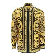 Barocco Print Zijden Overhemd Versace , Multicolor , Heren