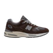 Bruine Leren Sneakers 991V2 Stijl New Balance , Brown , Heren