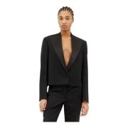 Wollen Canvas Geknipte Getailleerde Blazer Jil Sander , Black , Dames