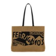 Raffia TT Sign Winkel Tas Salvatore Ferragamo , Brown , Dames