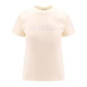 Katoenen T-shirt met Strass Print Moncler , White , Dames