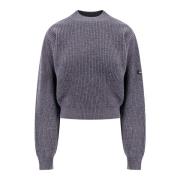 Wollen Cropped Sweater met Logo Patch Balenciaga , Gray , Dames