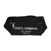 Nylon Heuptas met Leren Details Dolce & Gabbana , Black , Heren