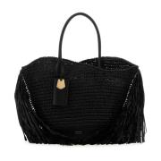 Raffia en Leren Shopper Salvatore Ferragamo , Black , Dames