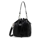 Gekraakt imitatieleer bucket bag met logodetail Msgm , Black , Dames