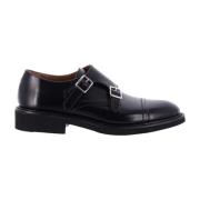 Zwarte leren dubbele gesp loafer Calce , Black , Heren