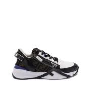 Flow Leren Sneakers Blauw Zwart Wit Fendi , Multicolor , Heren