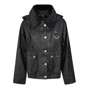 Korte gewaxte jas met capuchon Barbour , Black , Dames