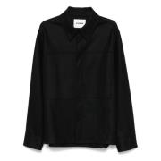 Zwarte Wollen Overshirt met Knoopsluiting Jil Sander , Black , Heren