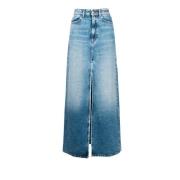 Blauwe Denim Rok Icon Denim , Blue , Dames