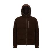 Ribfluwelen Gewatteerde Hoodiejas Bruin Moncler , Brown , Heren