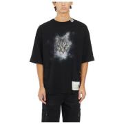 Kattenprint katoenen T-shirt Mihara Yasuhiro , Black , Heren