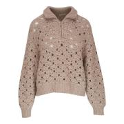 Paillet Beige Cashmere Sweater Brunello Cucinelli , Beige , Dames