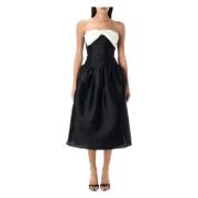 Contrast Bow Taffeta Midi Jurk Self Portrait , Black , Dames