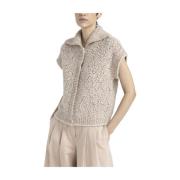 Gilet met knopen in alpaca mouliné garen met pailletten en Lurex Peser...