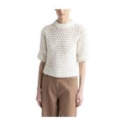 Kortemouwtrui in alpacawol met pailletten Peserico , White , Dames