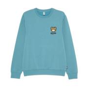 Blauwe Geribbelde Trui met Logodetails Moschino , Blue , Heren