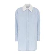 Geborduurde Oversized Poplin Shirt CO , Blue , Dames