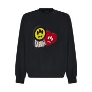 Katoenen Crewneck Sweatshirt met Flock Print Barrow , Black , Heren