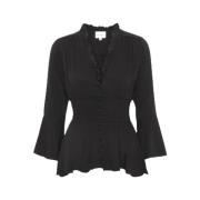 Zwarte Solide Sally Top Viscose American Dreams , Black , Dames