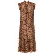 Luipaardprint Flutter Midi Jurk Zimmermann , Brown , Dames