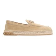 Suede Espadrilles met Metalen VLogo Valentino , Beige , Heren