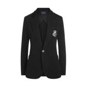 Zwarte Gestructureerde Blazer met Diepe Halslijn Polo Ralph Lauren , B...