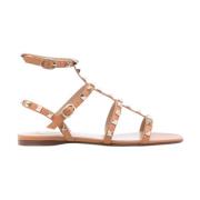 Bruine Rockstud Sandalen Italië Ontwerp Valentino Garavani , Beige , D...