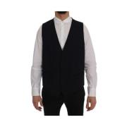 Elegante Gestreepte Wollen Vest Dolce & Gabbana , Blue , Heren