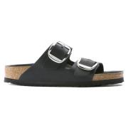 Zwarte leren dubbele band sandaal Birkenstock , Black , Dames