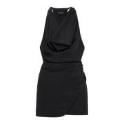 Satin Halter Neck Mini Dress Andamane , Black , Dames