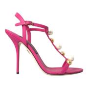 Roze versierde leren sandaalhakken Dolce & Gabbana , Pink , Dames