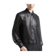 Georgette shirt met natte-look laminering Peserico , Black , Dames