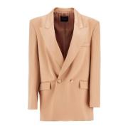 Satin Double-Breasted Blazer met Peak Revers Andamane , Beige , Dames