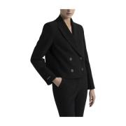 Viscose en katoenen double-breasted crop blazer Peserico , Black , Dam...