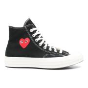 Rode Hart Hoge Top Sneakers Comme des Garçons Play , Black , Heren