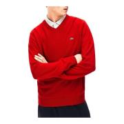 Rode V-hals Pullover Lacoste , Red , Heren