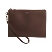 Leren Rits Pols Pouch Tas Serapian , Brown , Dames