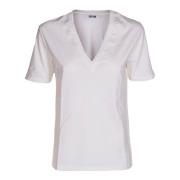 Dames Katoenen V-hals T-shirt Mauro Grifoni , White , Dames